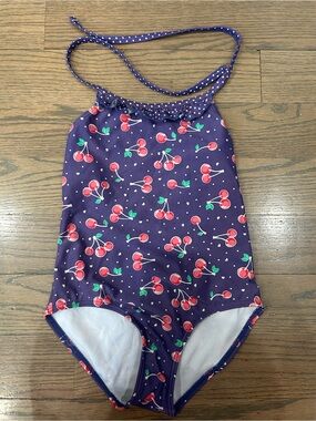 Girls Purple Cherry One Piece Swimsuit M (7/8) | Cute Beach Swimwear